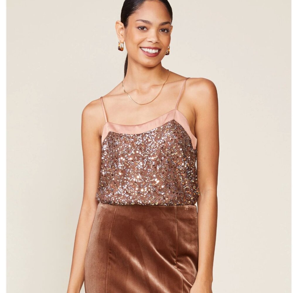Sequin Embellished Brown Cami Top